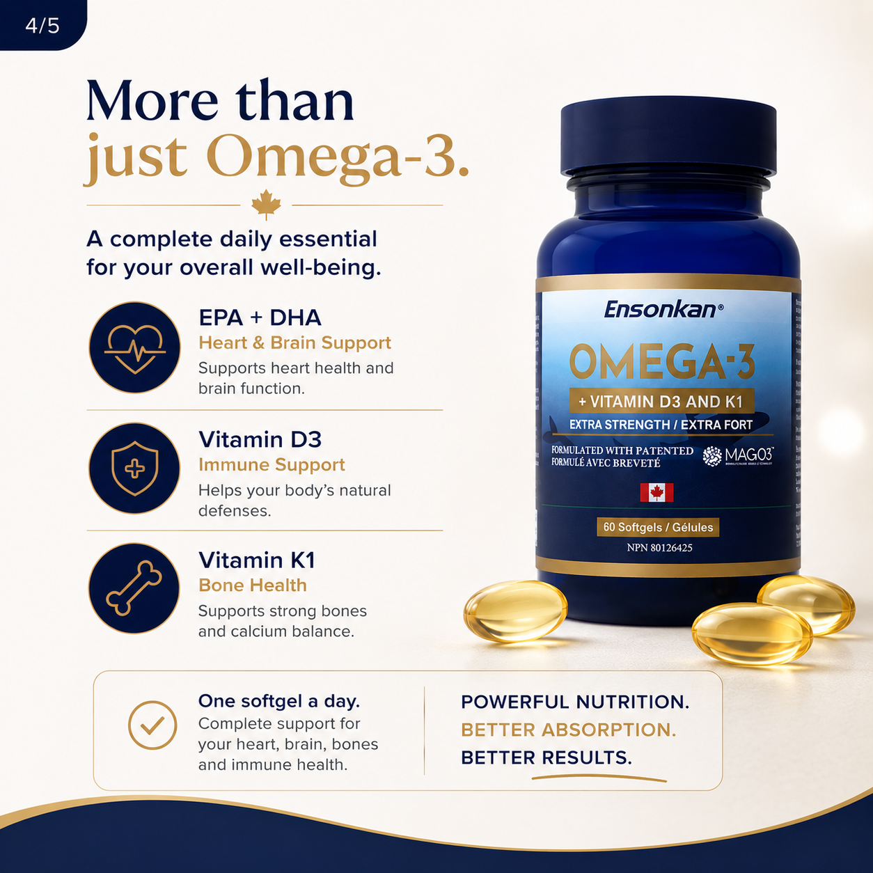 Ensonkan® Omega-3 + Vitamin D3 and K1