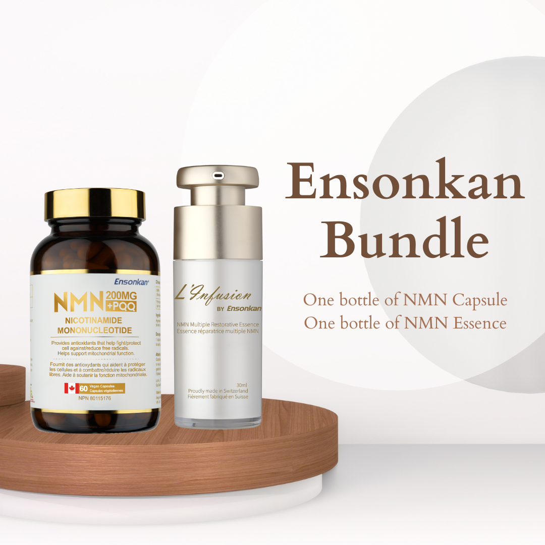 Try both Ensonkan NMN supplement capsules &  NMN Multiple Restorative Essence with our Ensonkan Timeless Bundle. 